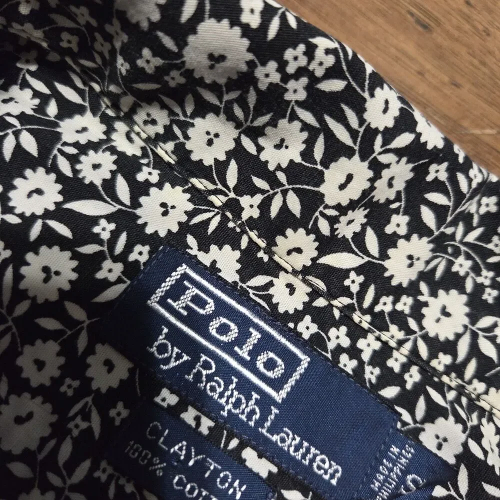 VTG Polo Ralph Lauren Clayton Camp Hawaiian Floral Shirt Loop Collar Mens Small